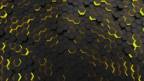 Wall of black hexagons with yellow glow Stock Footage 92492263