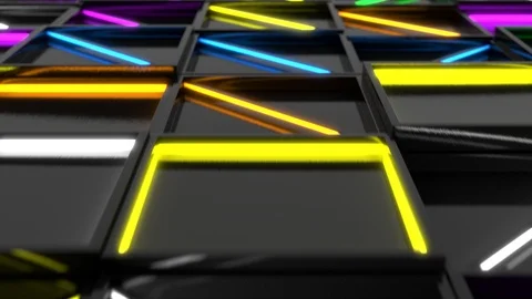 Wall of black rectangle tiles with glowing elements Stock Footage 94244740