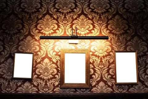 Wall of blank frames and whiteboards in pub interior - Mock up, billboard, ad Foto stock