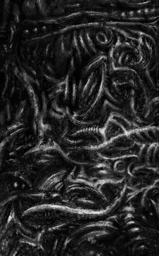 Wall bones of fictional creatures. Black and white background Stock Illustration