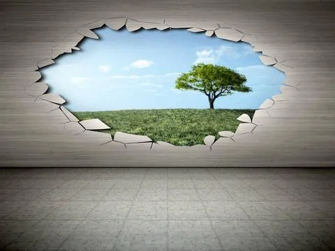 Wall break An image of a wall with a hole view to a tree Copyright: xZoona... Stock Photos