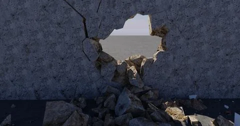 Wall with breakdown in the middle 3d-rendered Stock Photos