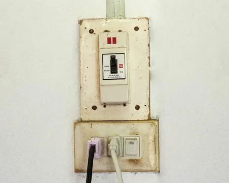 Wall breakers with plugs that are old and worn out. Stock Photos