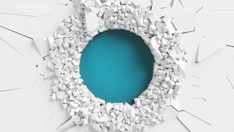 The wall breaks into a hole with a circular shape. Vídeo Stock 251743622