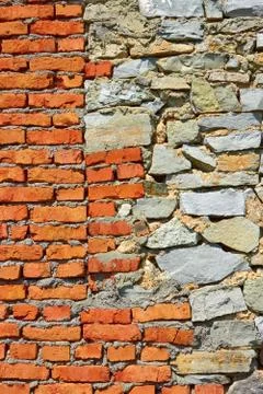 Wall with brick and stone Stock Photos