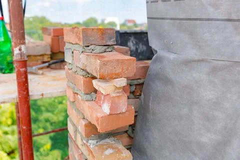 Wall of brick of building under construction Fotos de archivo