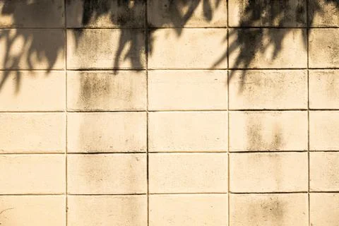 A wall with a brick pattern and a shadow cast on it Stock Photos