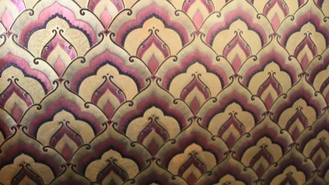 Wall with brown lotus leaf pattern Stock Footage 75658088