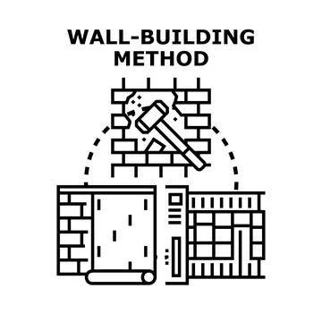 Wall building method and construction process concept Stock Illustration