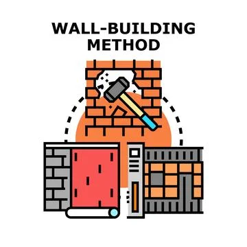 Wall building method and construction process concept Stock Illustration