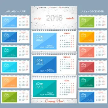 Wall calendar 2016 years . Vector design template with place for your photo. Set Illustrazione stock