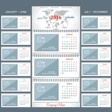Wall calendar 2016 years . Vector design template with place for your photo. Set Stock Illustration