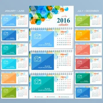 Wall calendar 2016 years . Vector design template with place for your photo. Set Stock Illustration