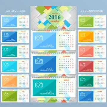 Wall calendar 2016 years . Vector design template with place for your photo. Set Stock Illustration