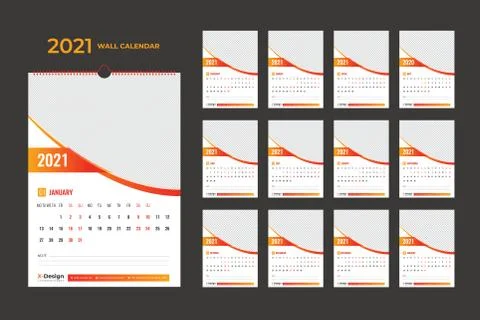 Wall Calendar 2021 Template, Calendar 2021 Ilustración de archivo