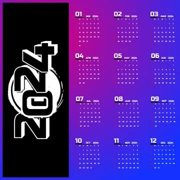 Wall calendar 2024 template design concept Stock Illustration