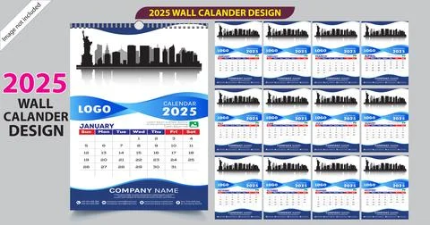 Wall calendar and planner diary template for the year 2025. Stock Illustration
