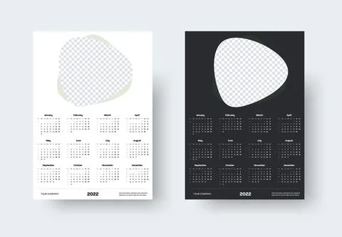 Wall calendar template for 2022 with week numbering, abstract element for pho Stock Illustration