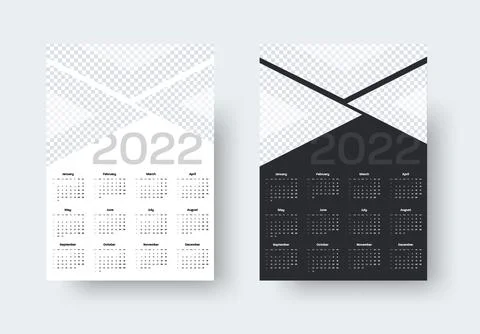 Wall calendar template for 2022 with week numbering, with triangular inserts  Stock Illustration