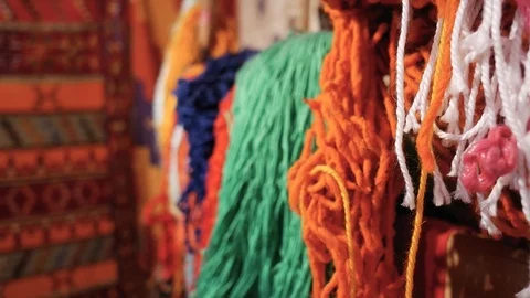 Wall at the carpet maker workshop, Morocco. Stock Footage 124801455