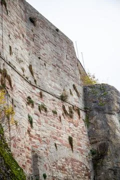 Wall of a castle mixed with moss, texture, castle Waldeck Stock Photos