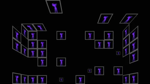 Wall of cells - effect. The figure of a violinist. Dynamic contrast animation of Stock Footage 135591027