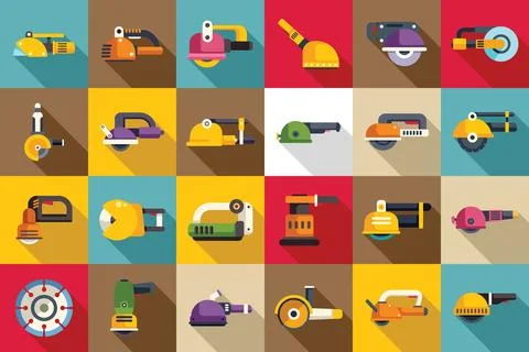 Wall chaser icons set flat vector. Construction building Stock Illustration