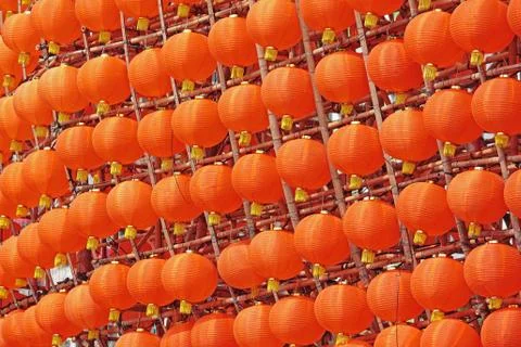 Wall of of chinese lanterns Stock Photos
