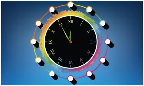 Wall clock is on abstract blue background Illustrazione stock