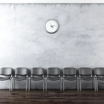 Wall clock and black chairs 库存插图