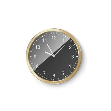 Wall clock with black dial 3d realistic mockup vector illustration isolated. Stock Illustration