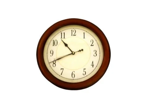 Wall clock with a brown frame on a white background Stock Photos