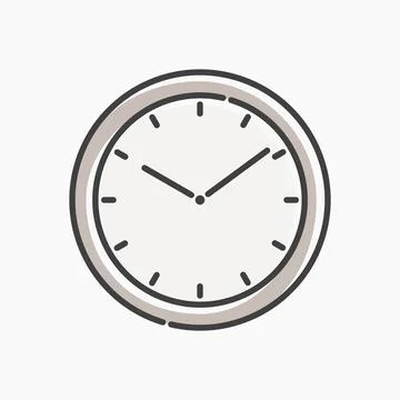 Wall clock cartoon flat line art. Illustrazione stock