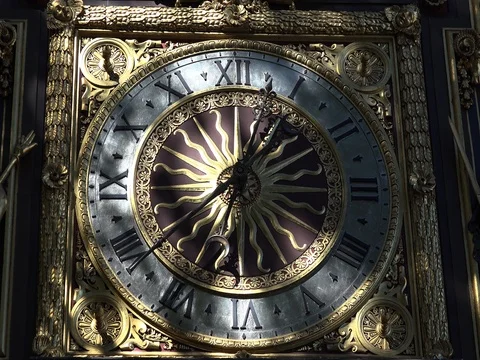 Wall clock the clock tower (Tour de l'Horloge) La Conciergerie in Paris, France Stock Footage 78278723