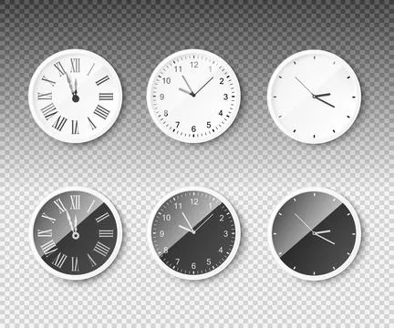 Wall clock dial mockup in black and white realistic vector illustration isolated Stock Illustration