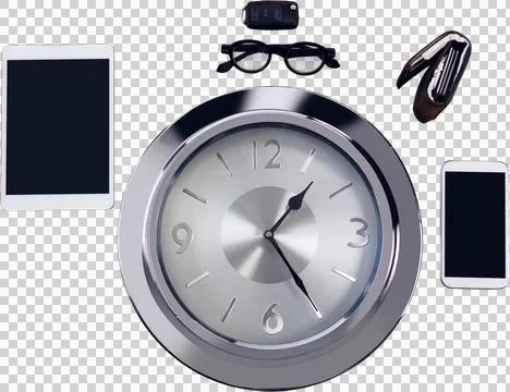 Wall clock with digital tablet and mobile phone Stock Photos