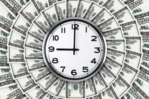 Wall clock on dollar banknotes Stock Illustration
