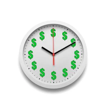 Wall clock with dollar signs instead of numbers on the dial. Stock Photos