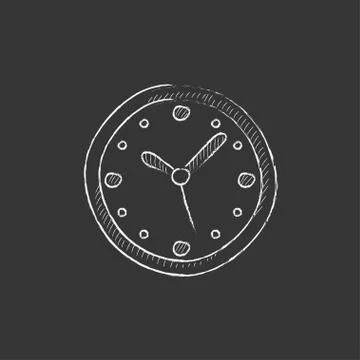 Wall clock. Drawn in chalk icon 库存插图