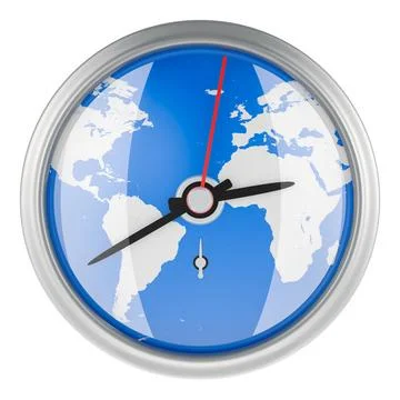 Wall clock with Earth map texture. 3D rendering Wall clock with Earth map ... Stock Photos