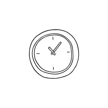 Wall clock face hand drawn icon or symbol, doodle vector illustration isolated. Stock Illustration