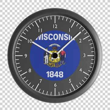 Wall clock with the flag of Wisconsin Stock Illustration