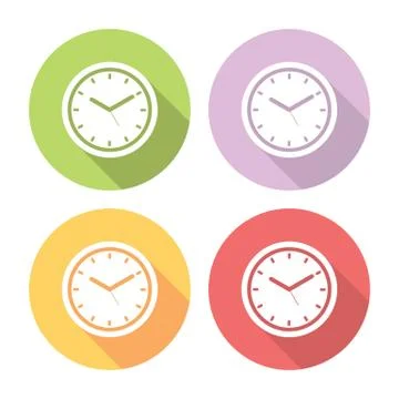 Wall Clock Flat Icons Set Stock Illustration