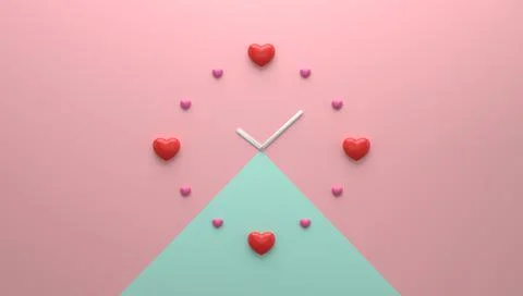 Wall clock with heart shape as hour mark 3D render illustration Stock Illustration