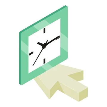 Wall clock icon isometric vector. Modern square wall clock on direction arrow Stock Illustration