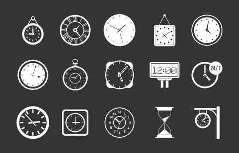 Wall clock icon set grey Stock Illustration