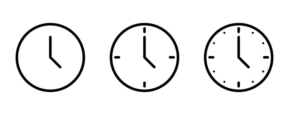 Wall clock icon set, line art style. Simple round wall clock vector illustration Stock Illustration