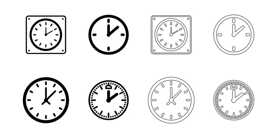 Wall clock icons set Stock Illustration