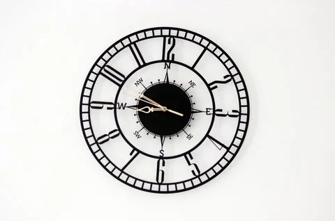 Wall clock isolated in the center of the image. Office to Start 8:50 AM. Stock Photos