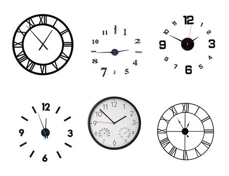 Wall clock isolated on white background. set clock, modern design Stock Illustration